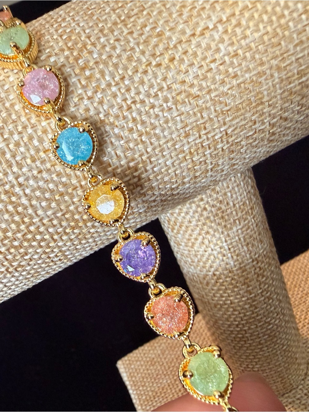 Gold-Plated Heart Bracelet with Multicolor Candy Stones - Women Jewelry